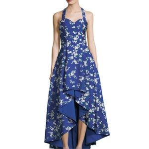 Alice + Olivia Blue Satin Halter Neck Gown